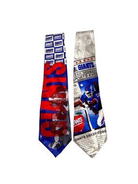 Set of 2 NFL New York Giants 100% Silk Ties Neckties Novelty Logos Vintage